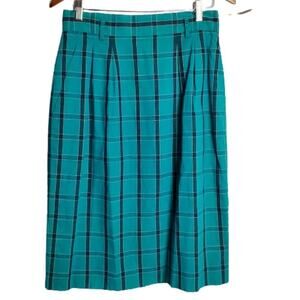 Jones New York Vintage Skirt Womens Size 12 Blue Plaid 90s Bright Linen Blend
